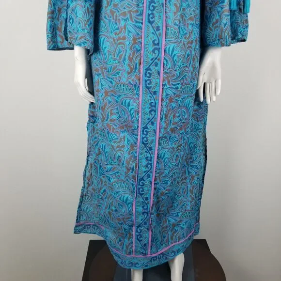 Cleobella Blue Bria Zuri Block Print Kaftan Midi Dress No Belt Size XS *Damaged - Picture 8 of 16